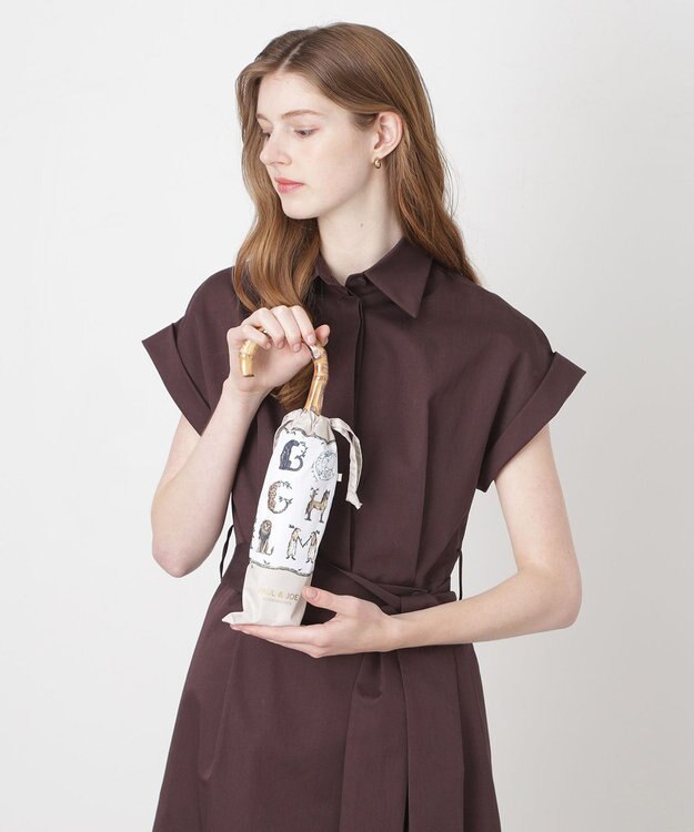 MOONBAT ポール & ジョー (PAUL & JOE ACCESSOIRES) ABC Garden アニマル 折りたたみ傘 竹手元 巾着型傘袋 ベージュ