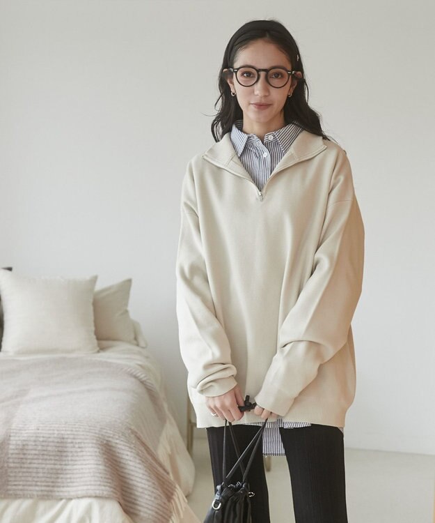 WEGO 【ユニセックス着用ITEM】ミラノリブハーフジッププルオーバー ホワイト