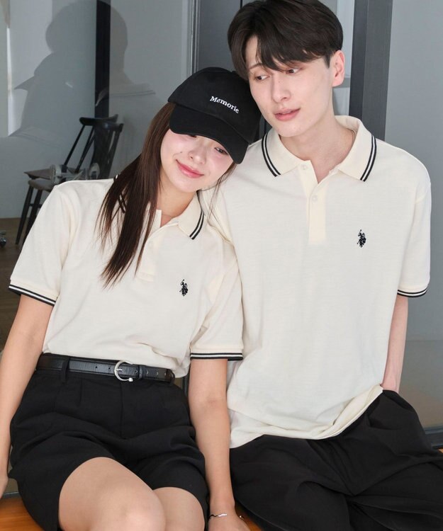 WEGO 【ユニセックス着用ITEM/SMLサイズ展開】別注USPOLOラインポロシャツ ホワイトアイボリー