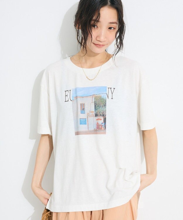 CRAFT STANDARD BOUTIQUE ラメ天竺フォトプリントTEE Off White