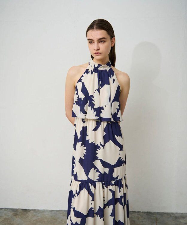 GRACE CONTINENTAL キカプリントホルタードレス ネイビー