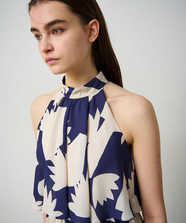 GRACE CONTINENTAL キカプリントホルタードレス ネイビー