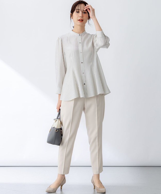 組曲 リヨセルシャーティングペプラム ブラウス ベージュストライプ系1