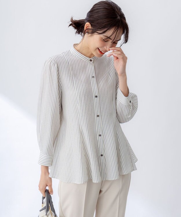 組曲 リヨセルシャーティングペプラム ブラウス ベージュストライプ系1