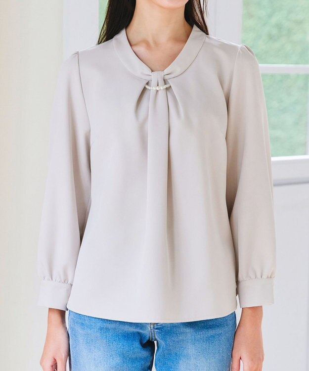Tiaclasse 【ダブルクロス】2wayボウタイ風ブラウス グレージュ