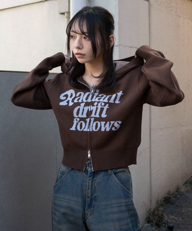 WEGO グラフィックジャガードニットZIPパーカー ブラウン