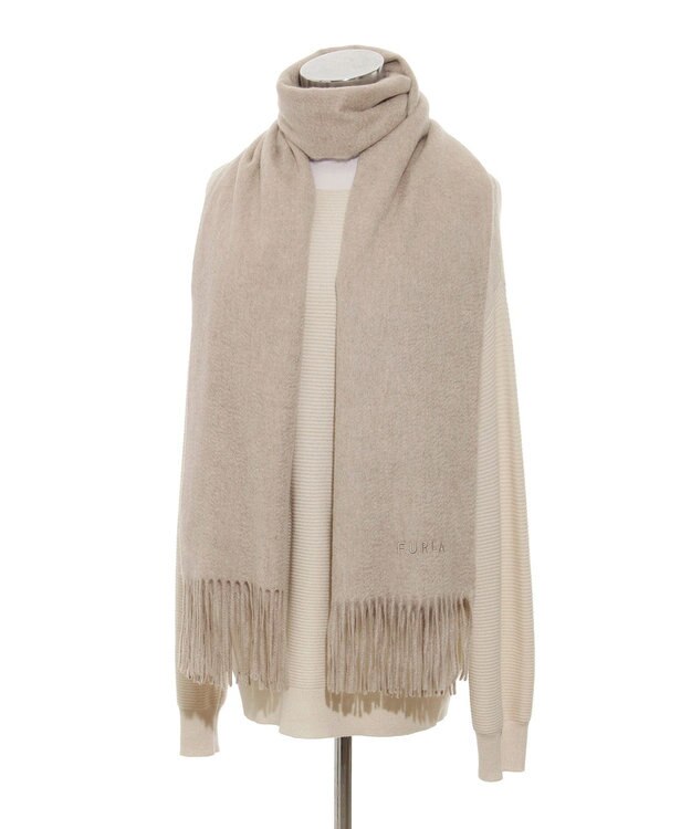 MOONBAT 【洗えるカシミヤ/大人百花1月号掲載】FURLA カシミヤ100%超大判無地 ストールマフラー／幅70cm ベージュ
