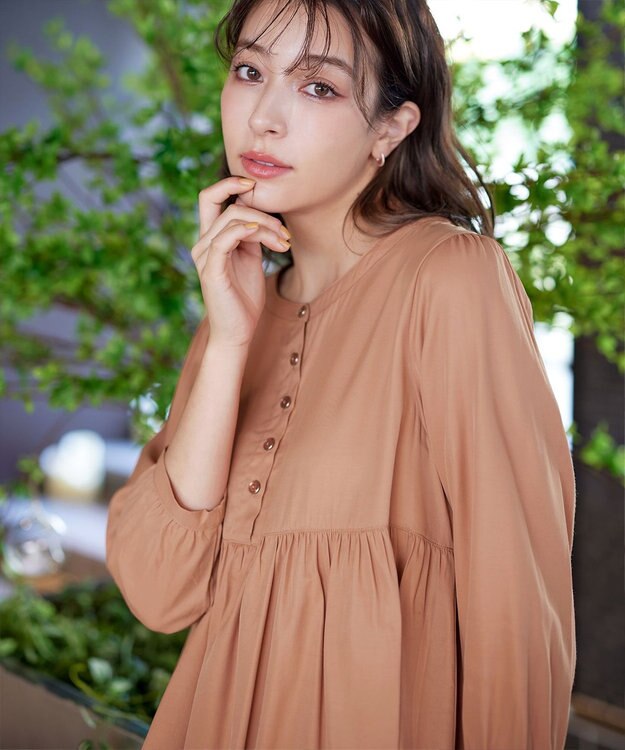 Tiaclasse L 【洗える】レーヨンツイルギャザーブラウス ピンク