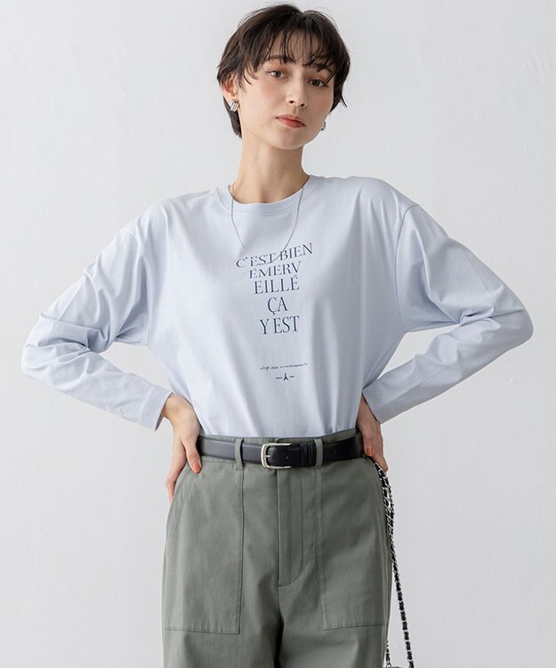 23区 【洗える】レタープリント ロンTEE サックスブルー系