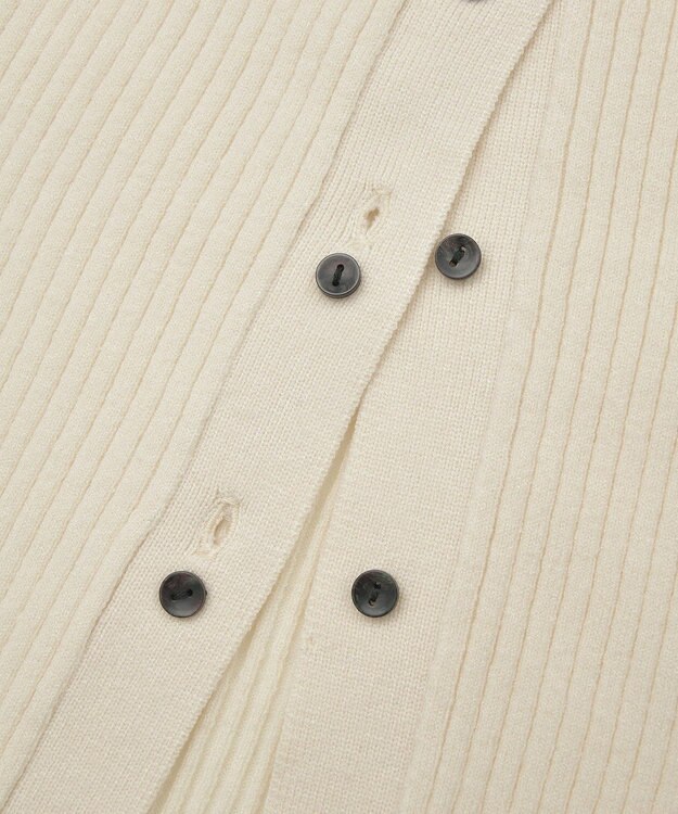 Green Parks 配色レイヤードポロリブニットカーディガン Ivory