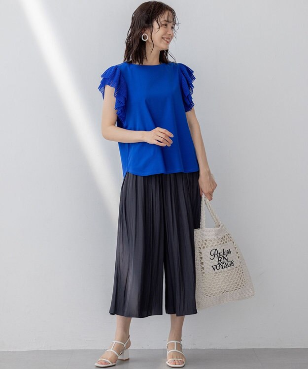 組曲 プリーツコンビフレンチスリーブ カットソー ウルトラマリンブルー系