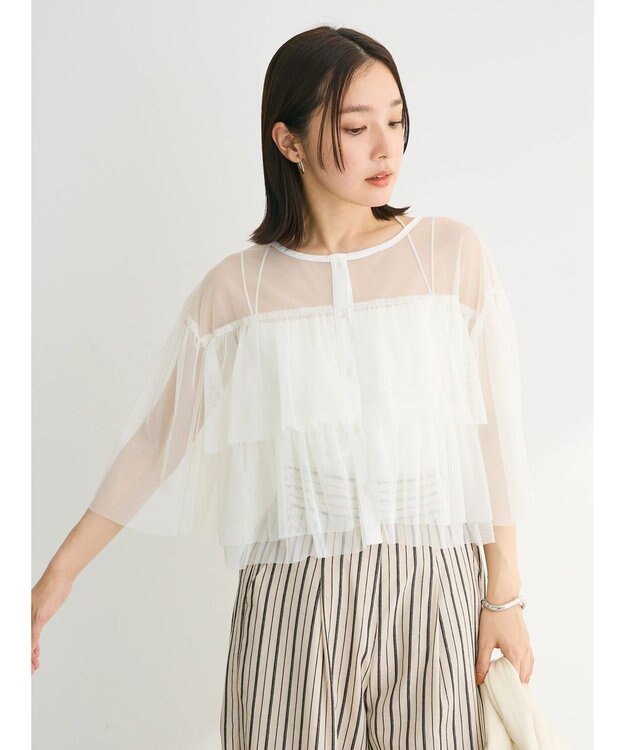 Green Parks ・ＳＵＧＡＲ　ＳＰＯＯＮ　チュールティアードブラウス Off White