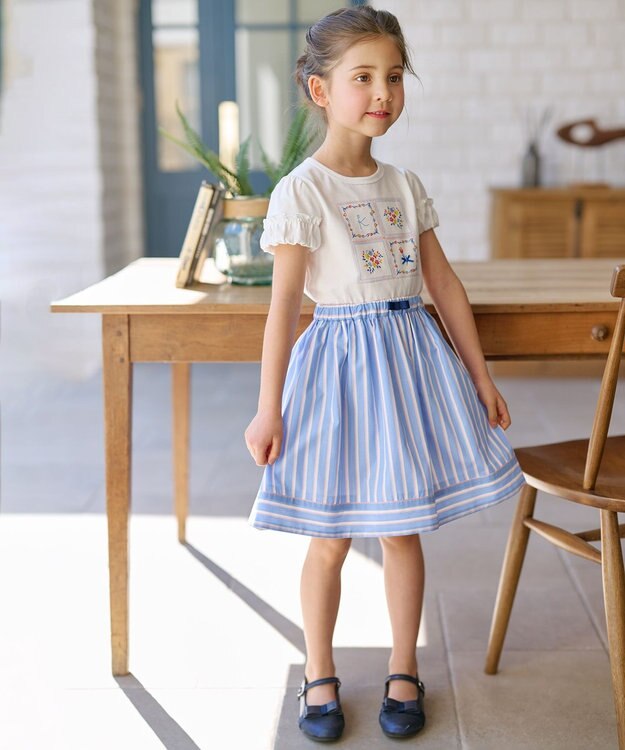 組曲 KIDS 【吸水速乾】【150-160cm】ストライプ スカート サックスブルー系1