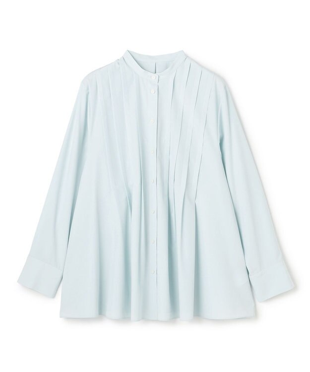 UNFILO L バンドカラー タックブラウス ミントブルー