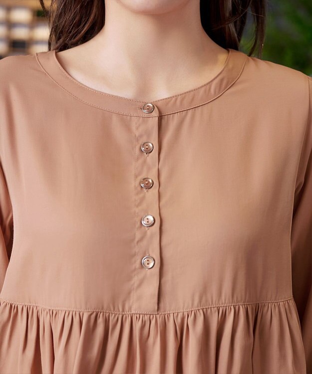 Tiaclasse L 【洗える】レーヨンツイルギャザーブラウス ピンク