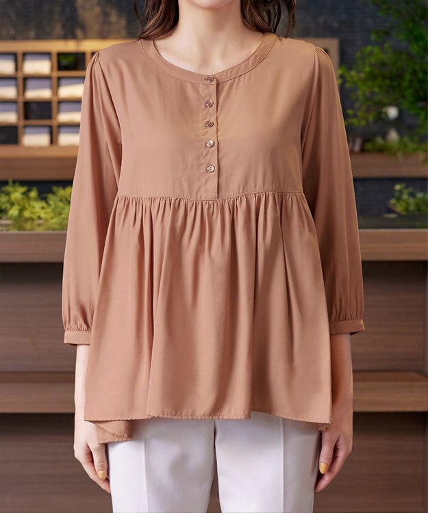 Tiaclasse L 【洗える】レーヨンツイルギャザーブラウス ピンク