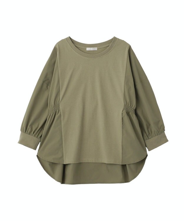 Green Parks ７分袖サイドシャーリングドッキングプルオーバ Khaki