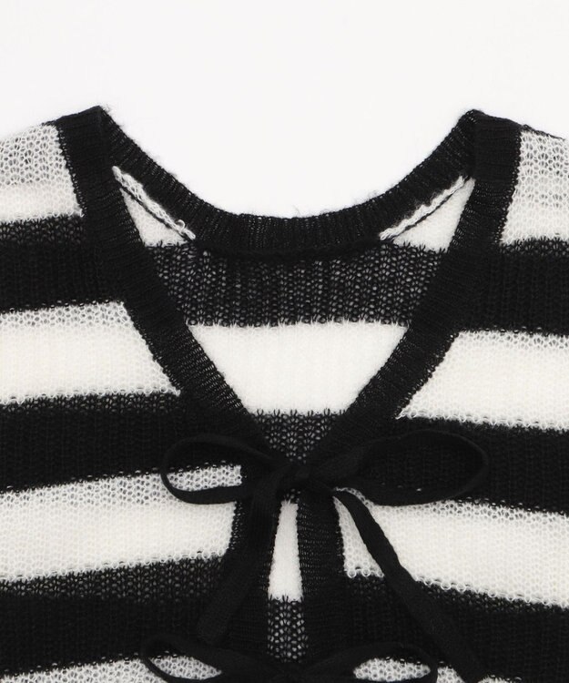 WEGO 【25年秋冬新作】モヘアタッチ2WAYリボンカーデ ホワイトボーダー