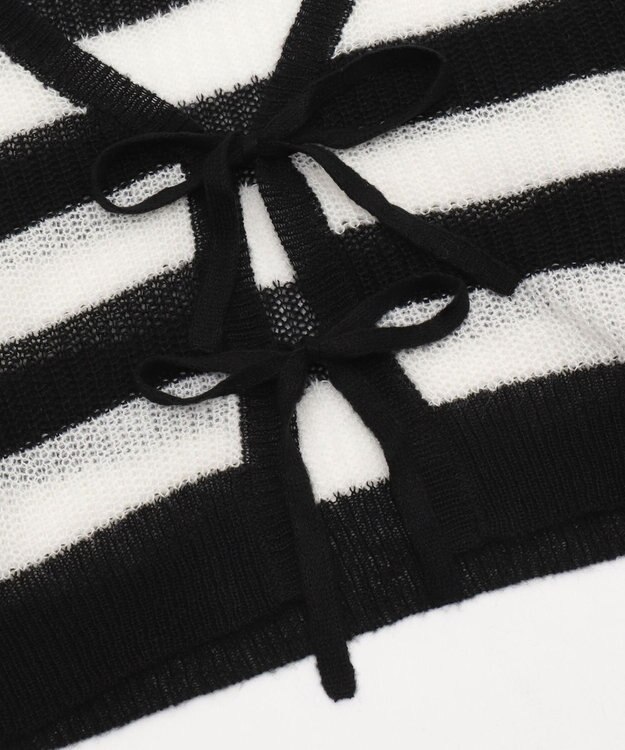 WEGO 【25年秋冬新作】モヘアタッチ2WAYリボンカーデ ホワイトボーダー