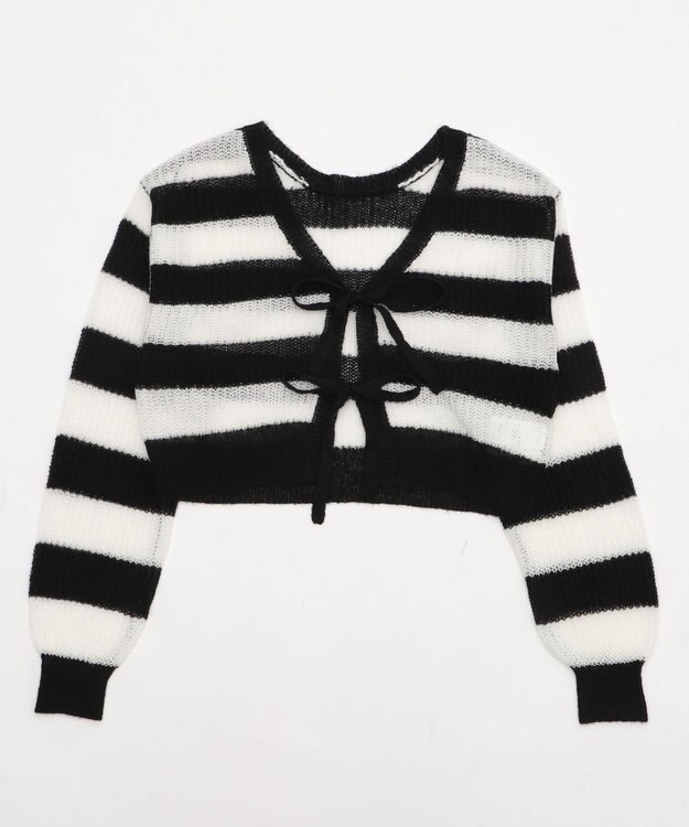 WEGO 【25年秋冬新作】モヘアタッチ2WAYリボンカーデ ホワイトボーダー