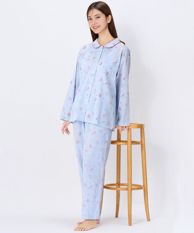 Wing パジャマ 綿100%(本体) 楊柳素材 高島ちぢみ（R） 長袖 長ズボン レディース EP8042 ウイング／ワコール サックス