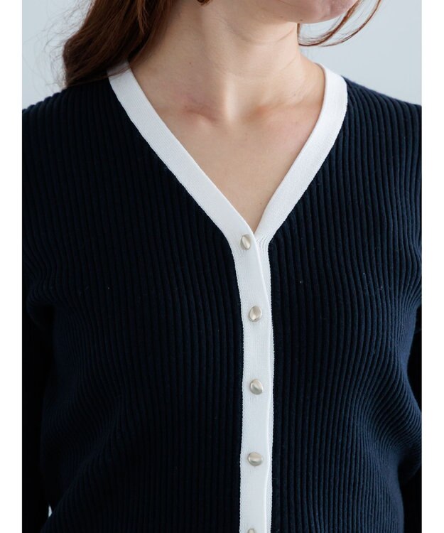 Te chichi リブVネックカーディガン ネイビー