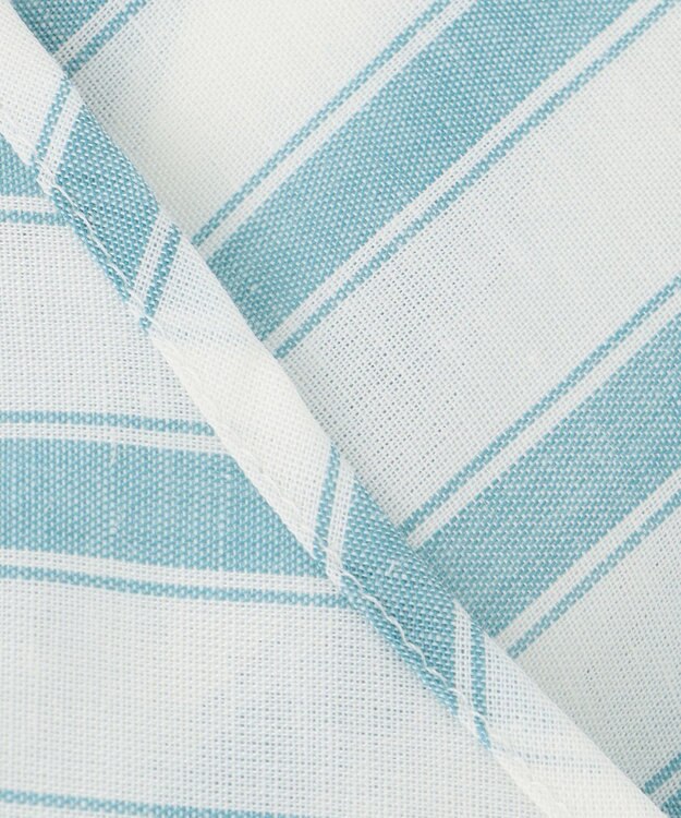 自由区 S 【洗える】テンセルリネンリボン ブラウス オフ×ブルーストライプ