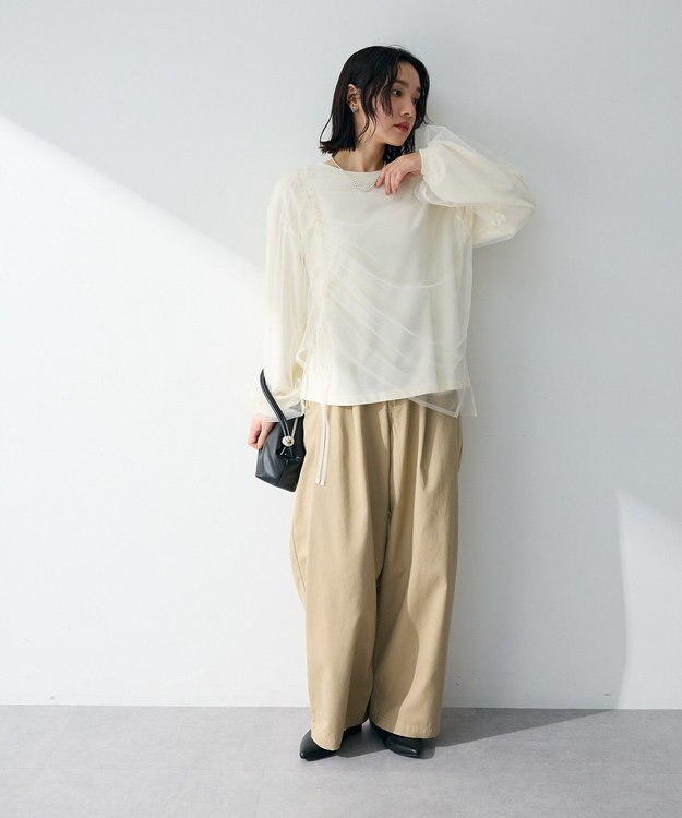 Green Parks シャーリングチュールドッキングプルオーバー Ecru