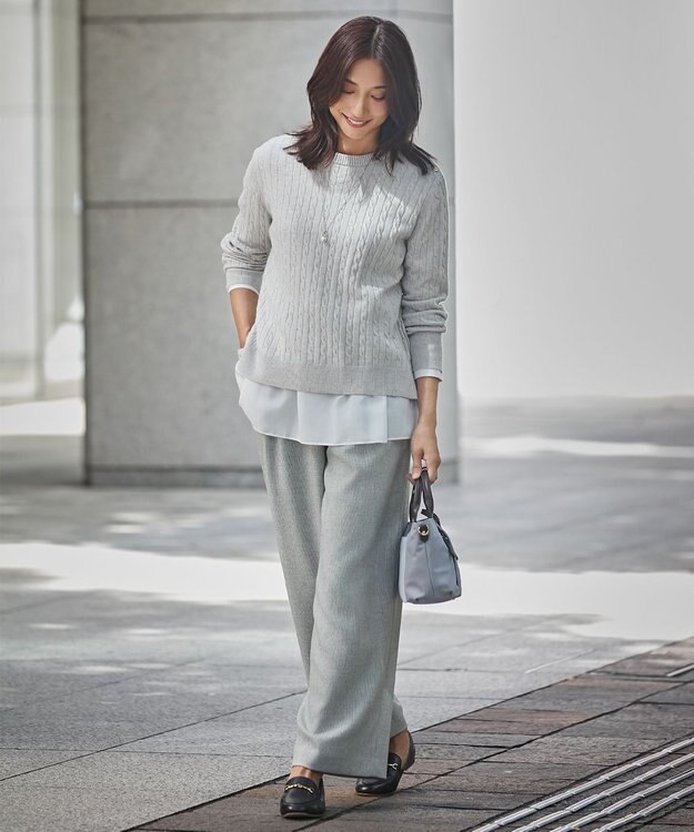 J.PRESS LADIES 【洗える】WOOL BLEND AIR クルーネック ニット ライトグレー系