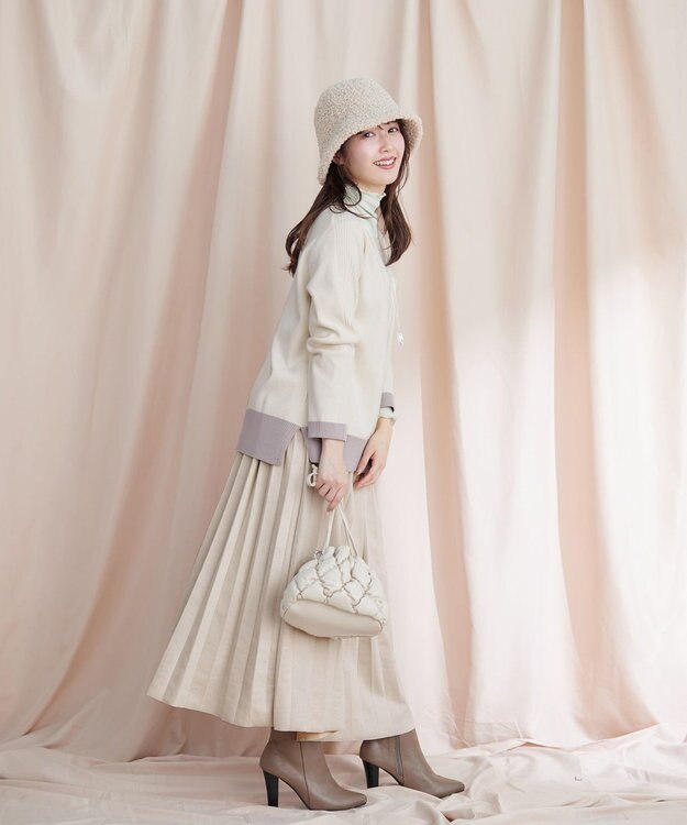 Tiaclasse 【洗える】 配色スリットニットトップス オフホワイト