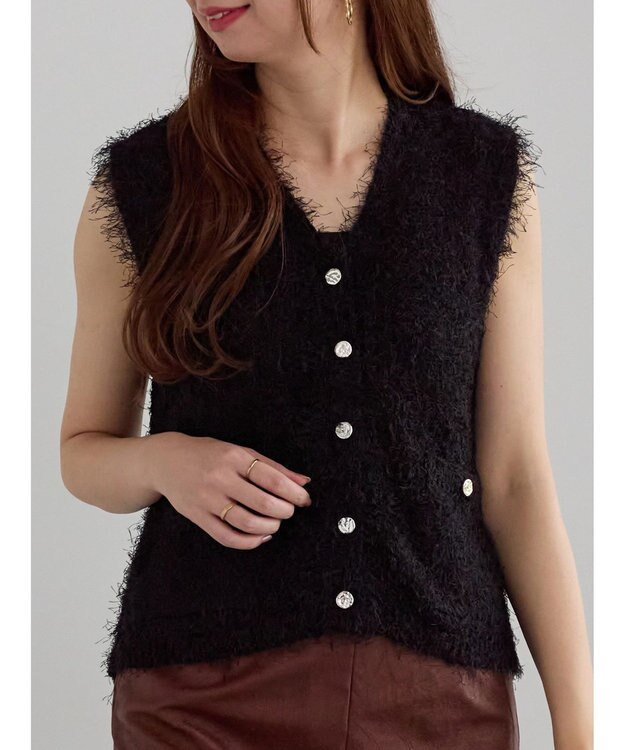 Te chichi 金釦ポケットシャギーニットベスト ブラック
