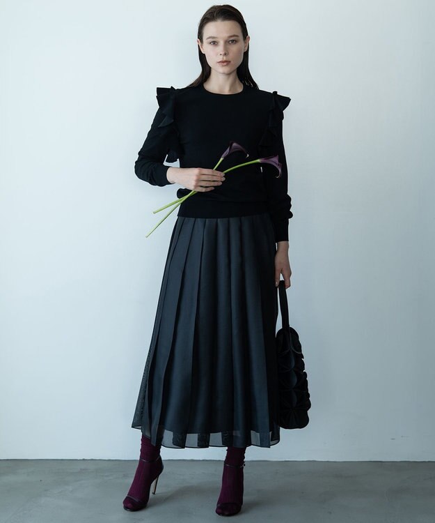 自由区 【Exclusive】シャイニープリーツ スカート ブラック