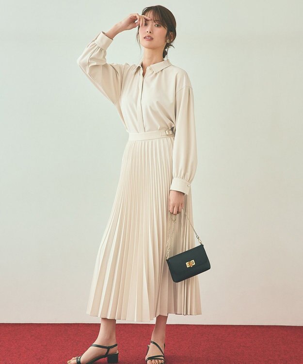 ANY SIS 【UVカット・アンチピリング・洗える】ウーステッドエステル  プリーツスカート アイボリー