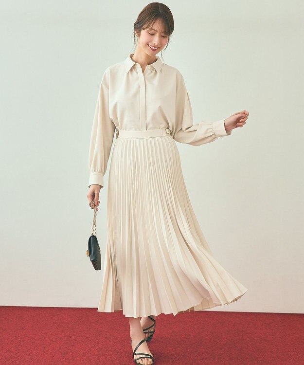 ANY SIS 【UVカット・アンチピリング・洗える】ウーステッドエステル  プリーツスカート アイボリー