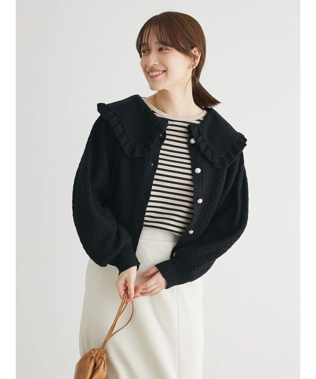 Green Parks ・Ｐｅｔｉｔ　Ｆｌｅｕｒ　ビッグカラーニットカーデ Black