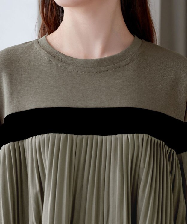 Tiaclasse 配色ラインプリーツプルオーバー カーキ