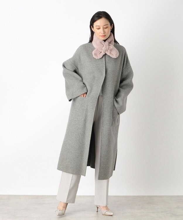 MOONBAT FURLA ファーティペット 差し込み ロゴプレート付 フェイクファーマフラー ローズピンク