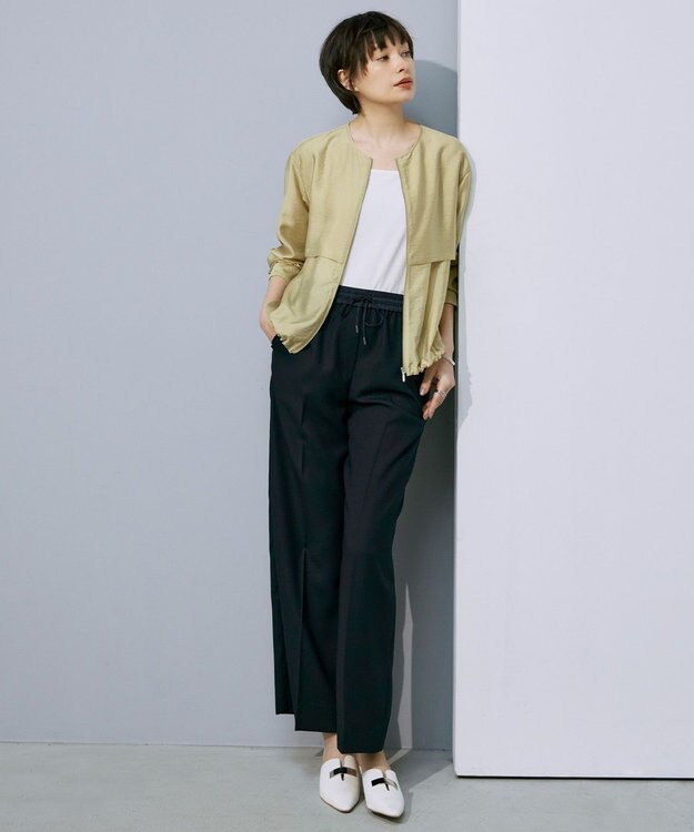 ICB L 【新色追加・UVケア・接触冷感・速乾・防シワ・洗える】 FluidBackSatin  ワイドパンツ ネイビー系