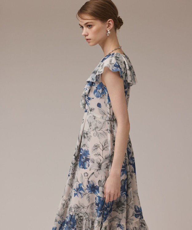 GRACE CONTINENTAL フラワープリントフリルワンピース ベージュ