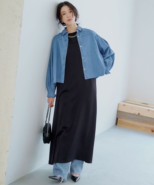 23区 L 【Oggi3月号掲載/洗える】ライトダンガリー クロップド ボリュームスリーブ シャツ ライトインディゴ