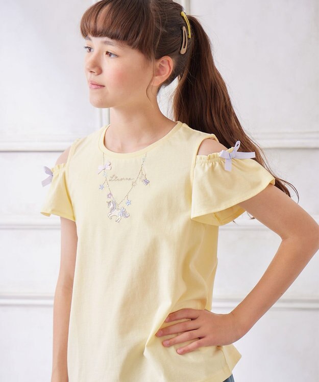 ANY KIDS 刺繍 オン・オフショルダー Tシャツ クリーム