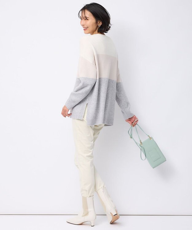 23区 【洗える】ウールカシミヤ カラーブロック ニット オフホワイト系