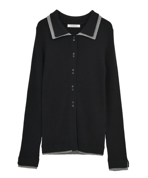Green Parks 配色レイヤードポロリブニットカーディガン Black