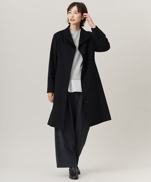 J.PRESS LADIES L Super150sAZAMIビーバー スタンドカラー コート ブラック系