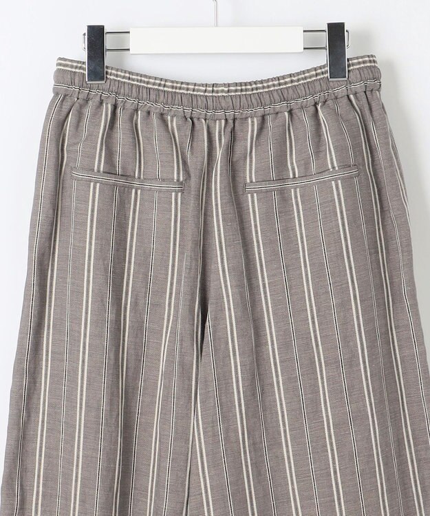 自由区 S 【カタログ掲載・セットアップ対応・洗える】リネンビスコースストライプドロスト パンツ セピア系