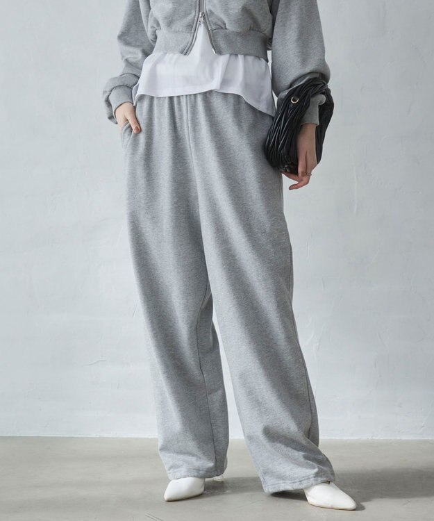 WEGO 【ウエストゴム/XSSMサイズ展開】スウェットワイドパンツ 杢グレー