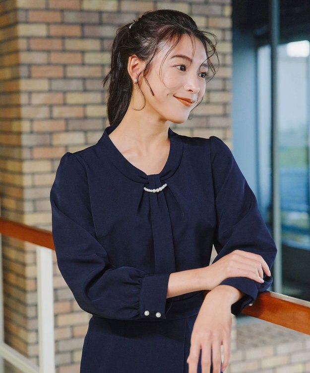 Tiaclasse L 【ダブルクロス】2wayボウタイ風ブラウス ネイビー