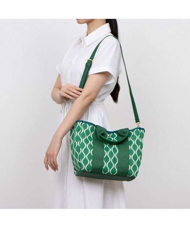 UNBILLION カシュカシュ cachecache / 柄アソートジャガード2wayトートバッグ グリーン