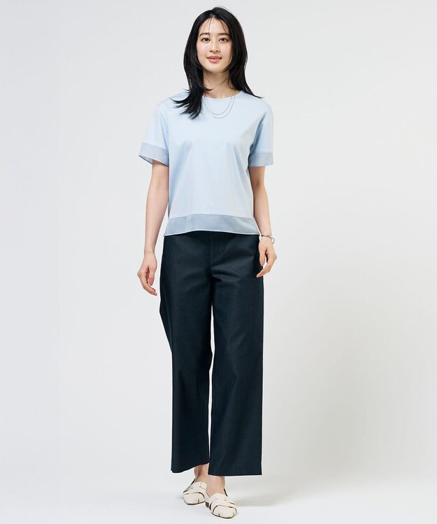 J.PRESS LADIES S TCシャンブレーサテンST ストレート パンツ ネイビーシャンブレー系