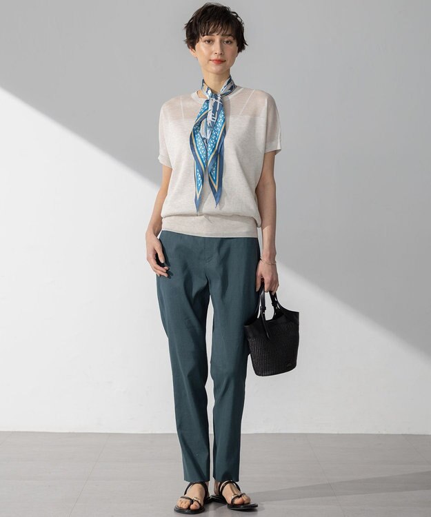 23区 【洗える】リネンレーヨンストレッチ テーパード パンツ ダークグリーン系